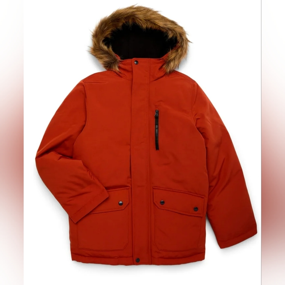 NWT Swiss Tech Boys Ski Parka Jacket with Hood Orange Brick